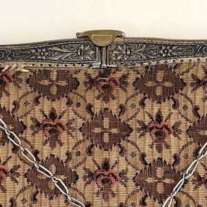 Early 1900s Antique Handbag Purse✨Double Hinged Metal Top✨Floral Fabric